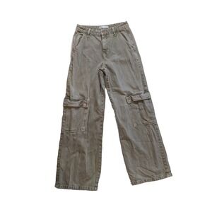 zara green denim cargo pants size 4 100% cotton